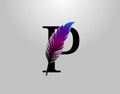 Feather P Letter Brand Logo icon, vector design concept feather with letter for initial luxury business, firm, law service,