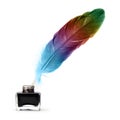 Feather pen abstract colors in the ink pot Royalty Free Stock Photo