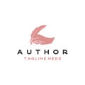 Feather Pen and hand Minimalist Handwriting Logo design vector Royalty Free Stock Photo