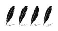 Feather pen and ink symbol. Writing concept. Icon set vector Royalty Free Stock Photo