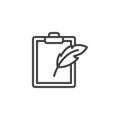 Feather pen and paper clipboard line icon Royalty Free Stock Photo