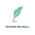 feather pen quill, ink icon. calligraphy pen sign concept symbol