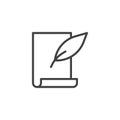 Feather pen and scroll paper sheet line icon