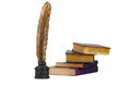 Feather pen statue and stack books isolated Royalty Free Stock Photo