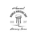 Feather Pen. World writers day logo label. Vintage pen. Vector.