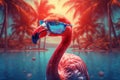 feather pink flamingo party tropical bird summer animal hipster sunglasses. Generative AI.