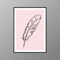Feather poster in black and pastel pink for interior decor