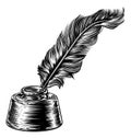 Feather Quill Ink Pen in Inkwell Royalty Free Stock Photo