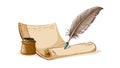 Feather Quill and Inkwell with Parchment Scroll Vector Design Generative AI Royalty Free Stock Photo