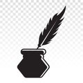 Feather quill pen with ink pot bottle - flat icon for apps or website Royalty Free Stock Photo