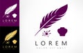 Feather quill pen and inkwell logo vector