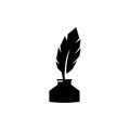 Feather quill pen logo with inkpot icon, classic stationery illustration Royalty Free Stock Photo
