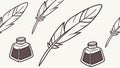 Feather Quill Pens and Inkwells Pattern for Calligraphy, vector design Generative AI Royalty Free Stock Photo