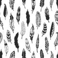 Feather rustic seamless pattern. Hand drawn vintage vector