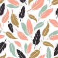 Feather seamless pattern in boho colors