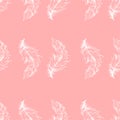 Feather seamless pattern in pink and white. Vector illustration