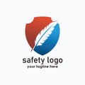 feather and shield logo design concept, safety logos, signature icon logos Royalty Free Stock Photo