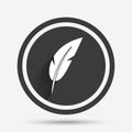 Feather sign icon. Retro pen symbol. Royalty Free Stock Photo
