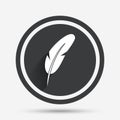 Feather sign icon. Retro pen symbol. Royalty Free Stock Photo