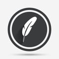 Feather sign icon. Retro pen symbol. Royalty Free Stock Photo