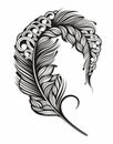 Feather. Vector Black and White Feather Pattern, hand drawn style, vector illustration.