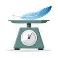 Feather is weighed down heavily on a metal balance Scale Royalty Free Stock Photo