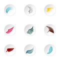 Feather wings icons set, flat style Royalty Free Stock Photo