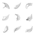 Feather wings icons set, outline style Royalty Free Stock Photo