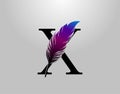 Feather X Letter Brand Logo icon, vector design concept feather with letter for initial luxury business, firm, law service,