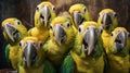 Feathered Astonishment: Group of Surprised Parrots AI Generated