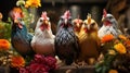 Feathered Commune: Garden Gathering of Charming Chickens