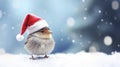 Feathered Festivity: Tiny Bird in a Christmas Hat. Ai generated