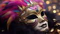 Feathered mask adds elegance to costume at celebration generated by AI