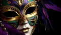 Feathered mask adds glamour to mysterious carnival costume generated by AI
