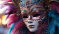 Feathered mask disguises elegance at Italian carnival generated by AI
