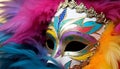 Feathered mask disguises elegance at Mardi Gras celebration generated by AI