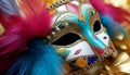 Feathered mask disguises elegance at Mardi Gras parade generated by AI