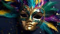 Feathered mask, gold elegance, mystery at Mardi Gras generated by AI