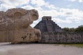 The feathered serpent Kukulkan and behind it the famous Mayan temple pyramid of Chichen Itza. Royalty Free Stock Photo