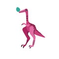 Feathered Struthiomimus dinosaur with egg color hand drawn character. Cute line and flat dino. Sketch Jurassic reptile.