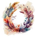 Feathered Watercolor Floral Wreath - Mystical Generative AI Art