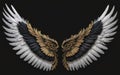 feathered wings, masterpiece, best quality, black background