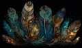 The feathers in the artwork is colorful and colorful, in the style of dark gold and dark cyan, AI Generative