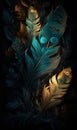 The feathers in the artwork is colorful and colorful, in the style of dark gold and dark cyan, colorful animations. AI Generative