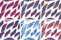 Feathers Bird seamless pattern set. Retro, doodle style. Feather endless background, texture, backdrop. Vector