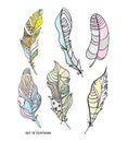 Feathers. Design Zentangle. Royalty Free Stock Photo