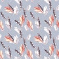 Feathers drawing. Watercolor seamless pattern