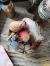 Feathers flowers offering bowl witchcraft magick