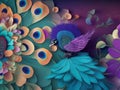 Feathers in Full Display: Colorful Peacock Wallpaper and Mural Background. Royalty Free Stock Photo