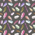 Feathers pattern for wallpaper design. Watercolor seamless background. Royalty Free Stock Photo